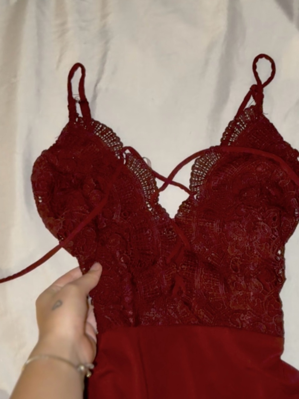 Windsor Deep Red Lace Bodice Slip bodysuit